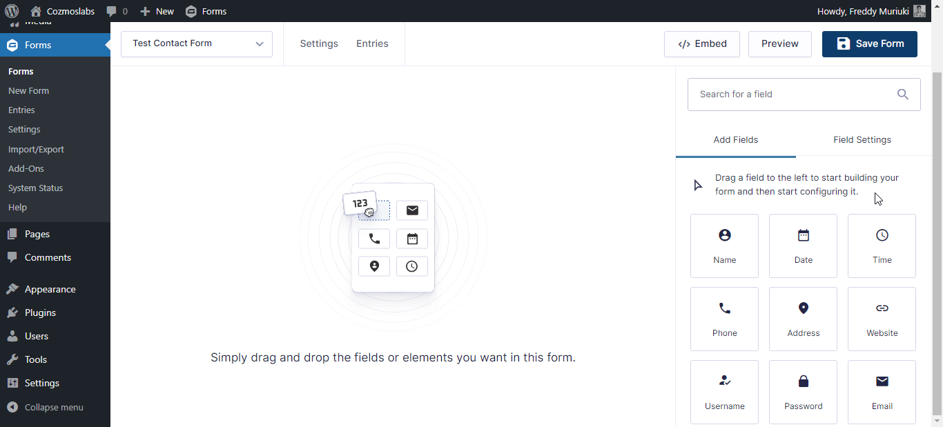 gravity forms drag and drop visual builder