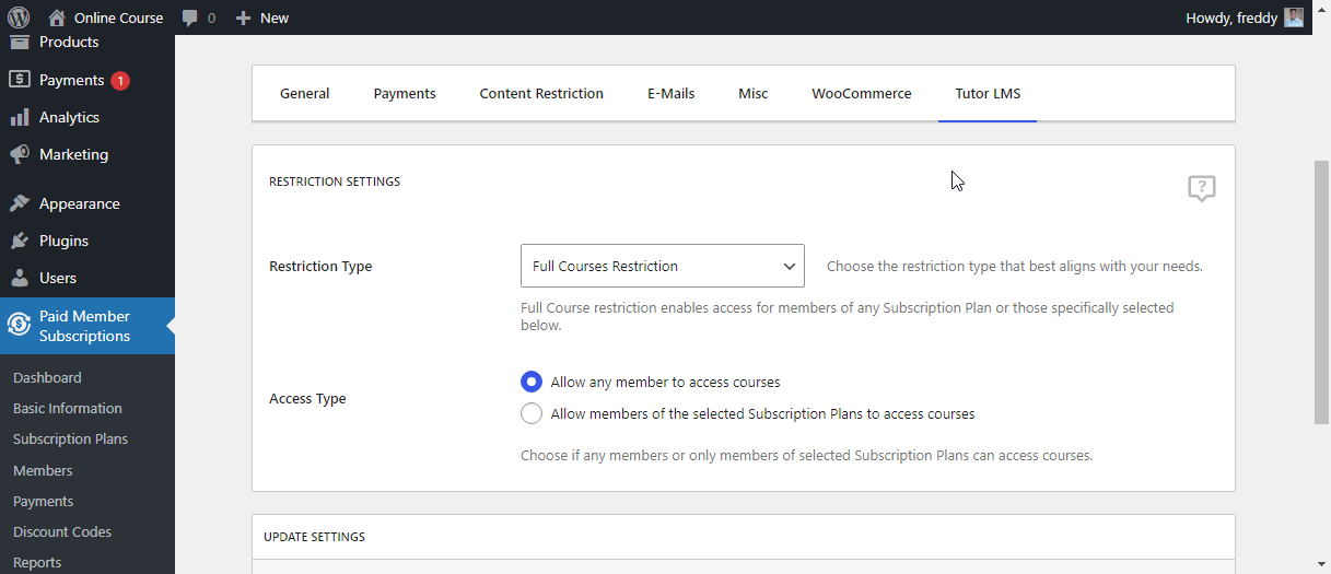 tutor lms paid member subscriptions restriction types