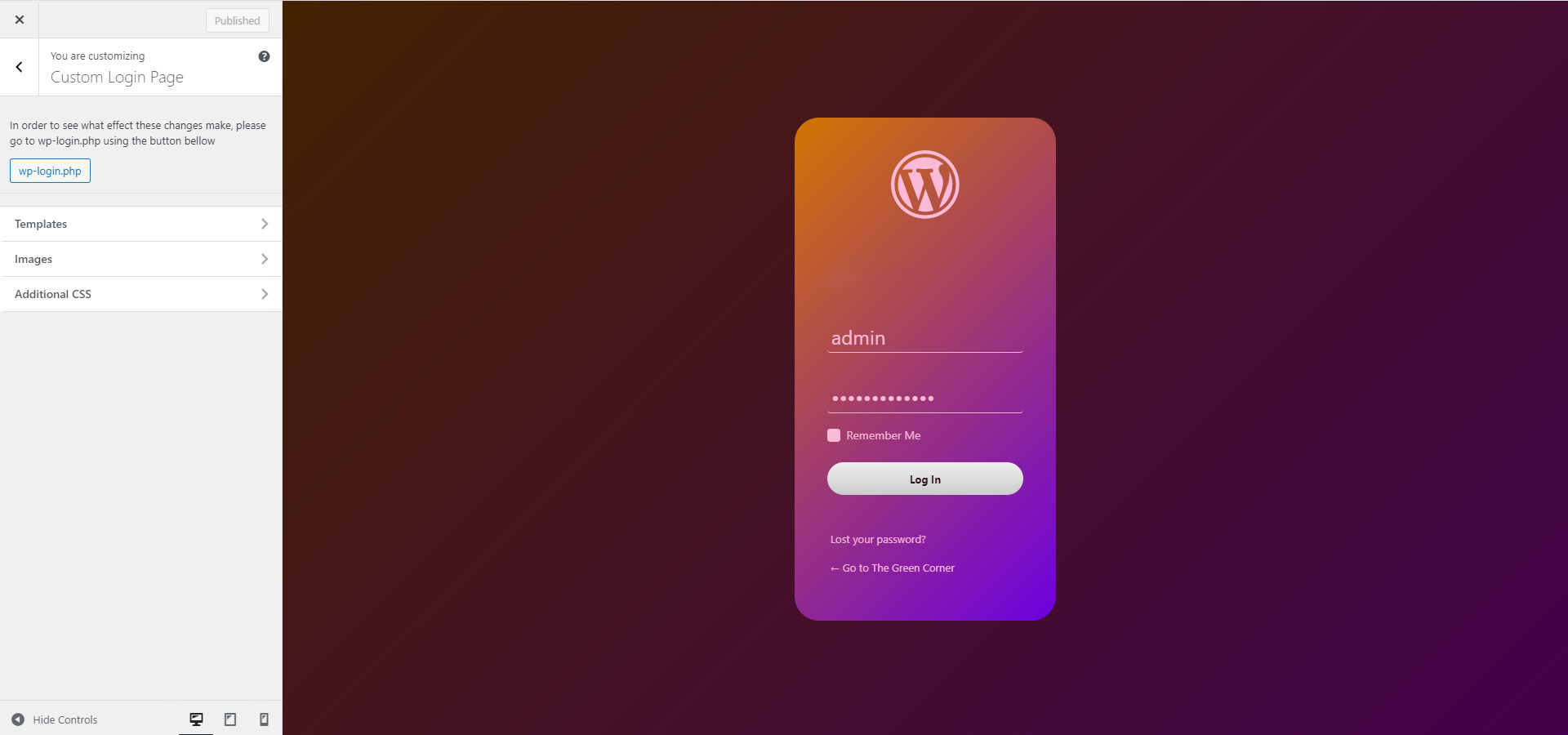 Custom Login Page Template