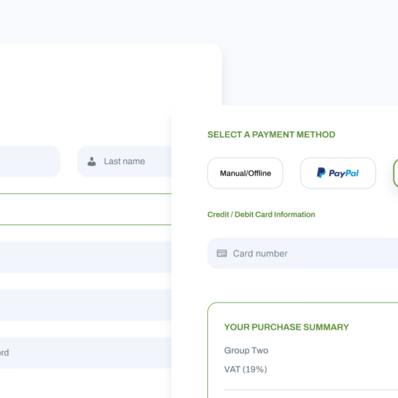 Registration form with payment options