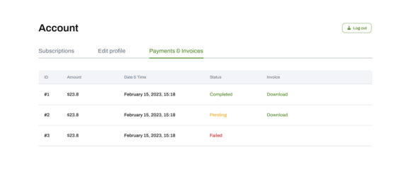 Account page with purchased plans