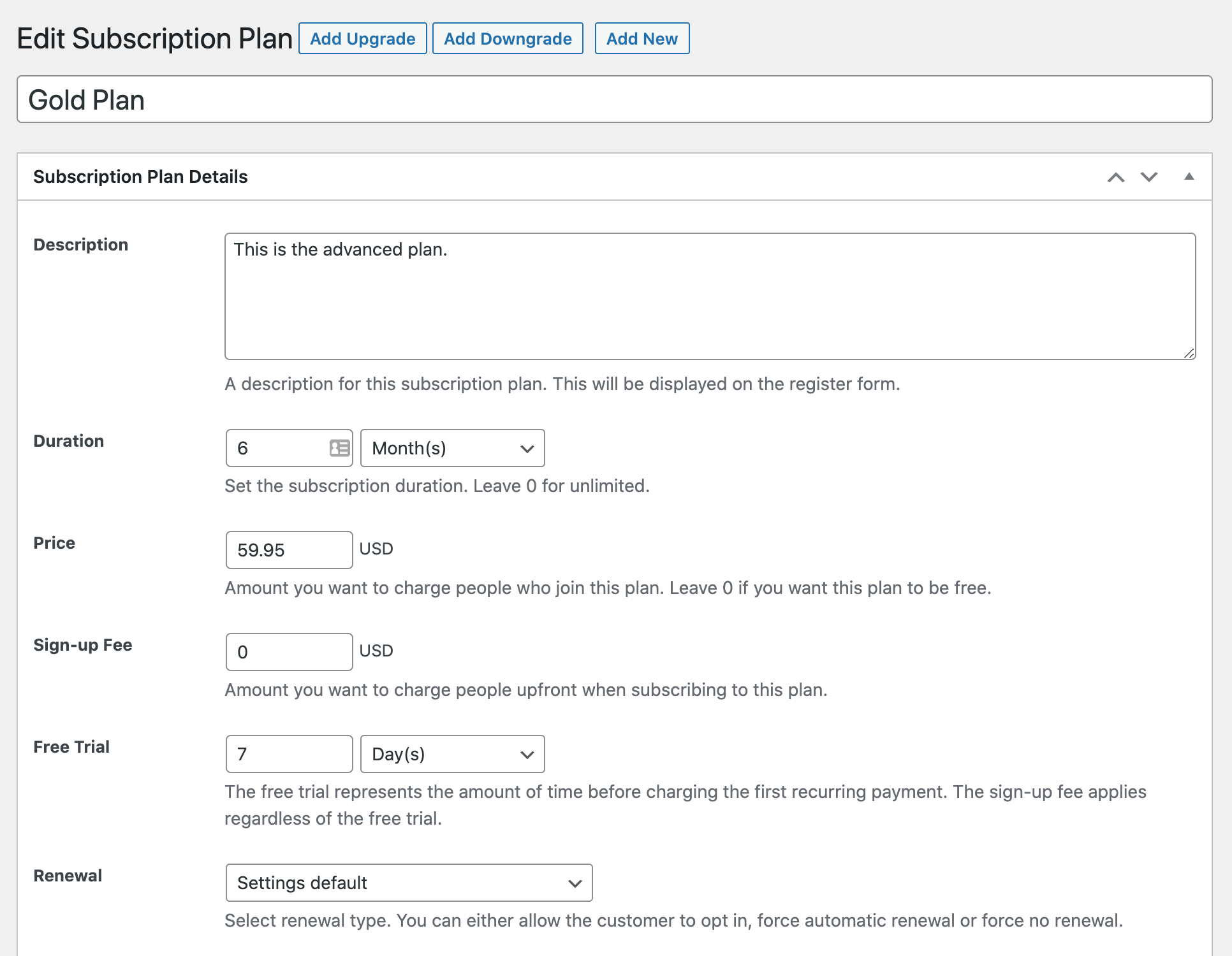 Gold subscription pricing plan