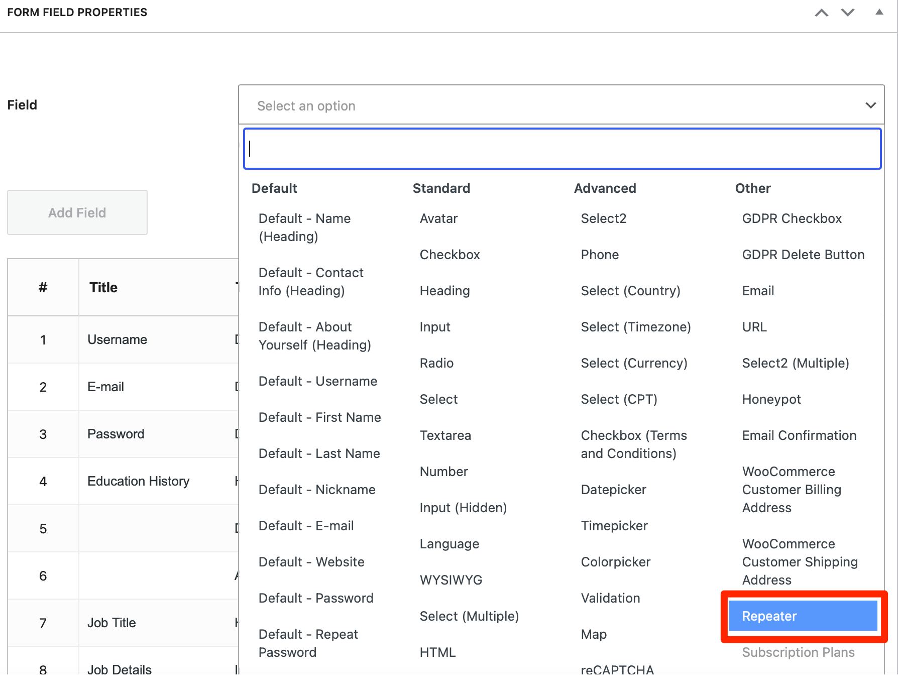 WordPress Profile Builder Pro - repeater fields