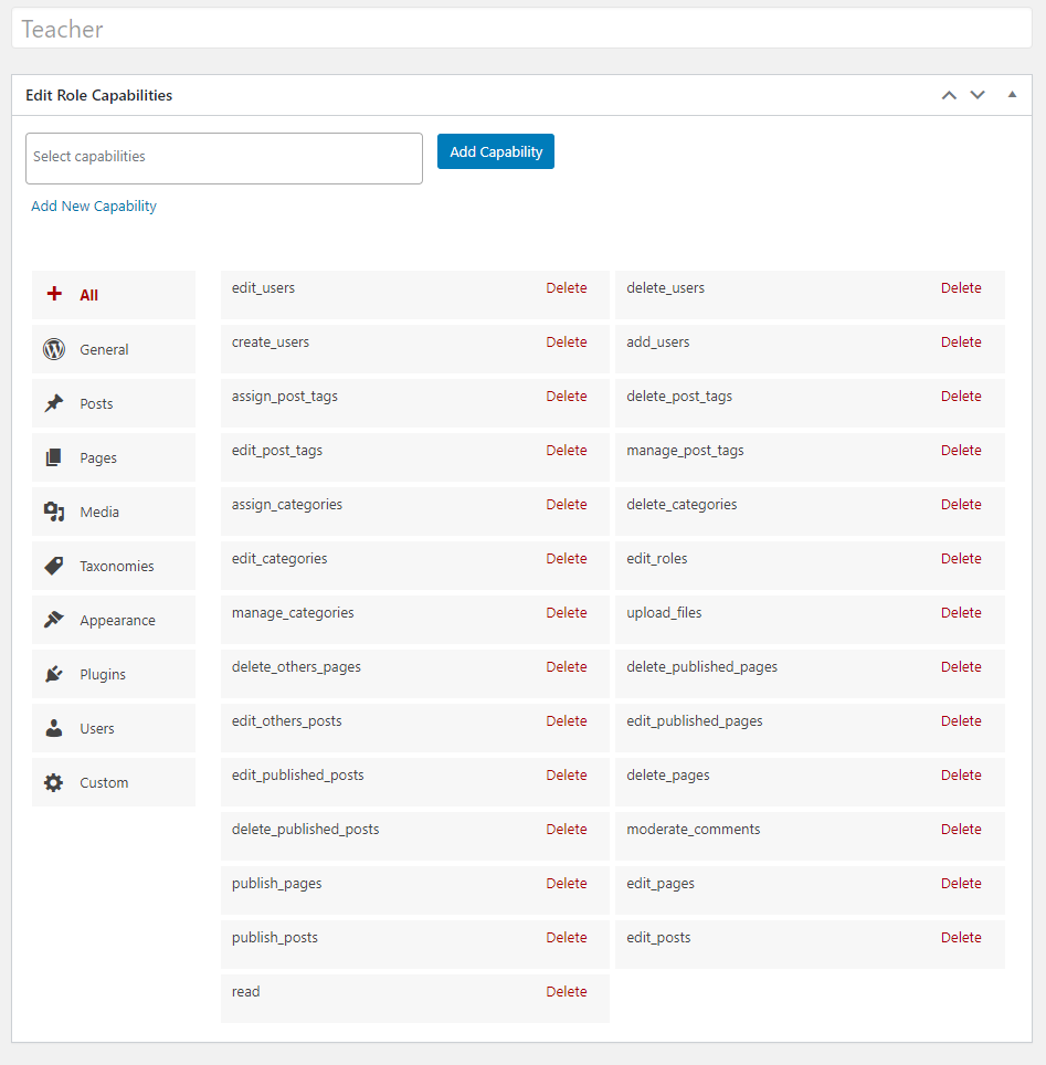 Teacher Role Created for our WordPress register page