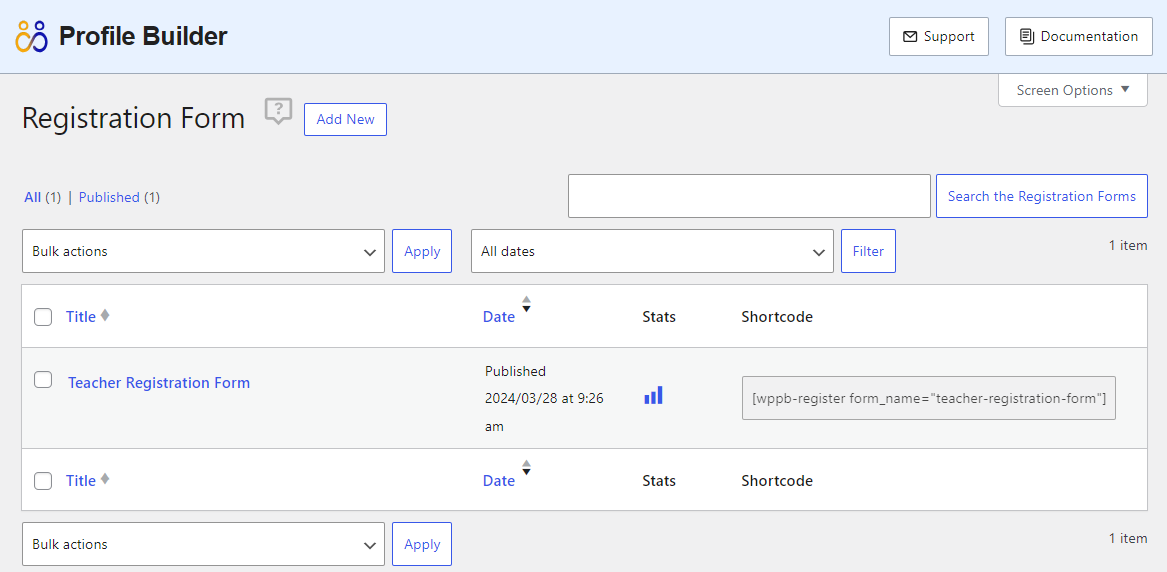 The multiple registration forms page