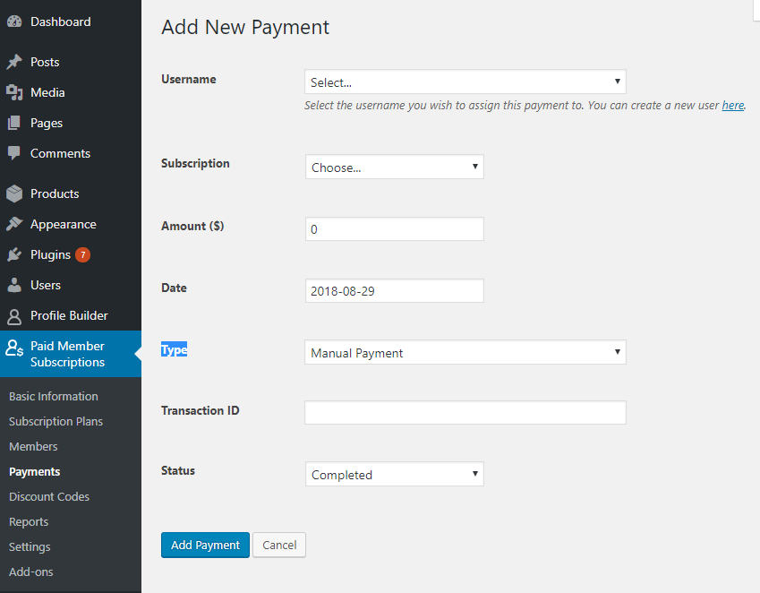 Add Payments Manually in Paid Member Subscriptions