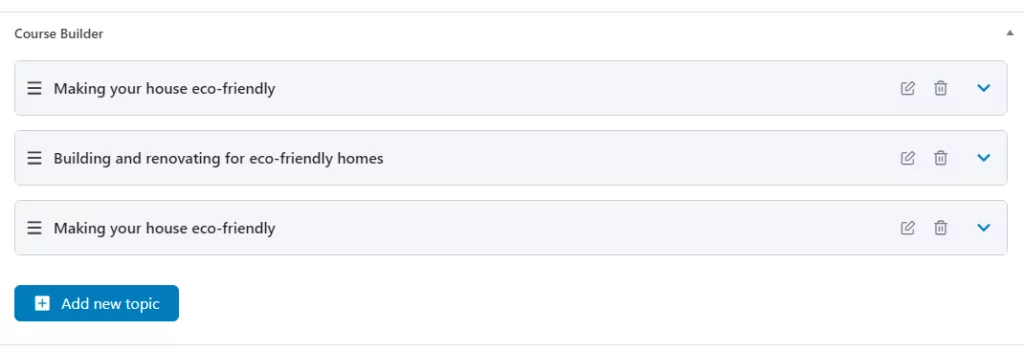 Using the course builder to add a new topic