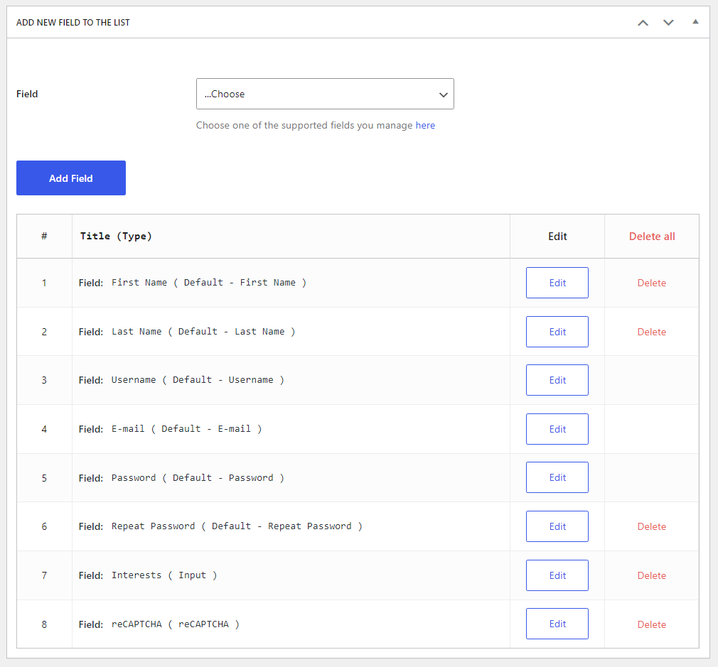 Customizing the order of the fields for a registration form 