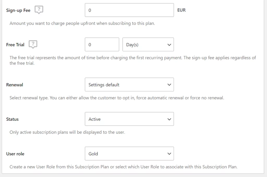 Configuring how a subscription plan works