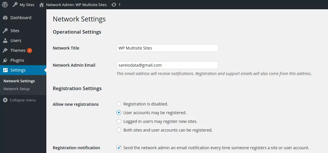 enable wordpress user registration on a subsite only