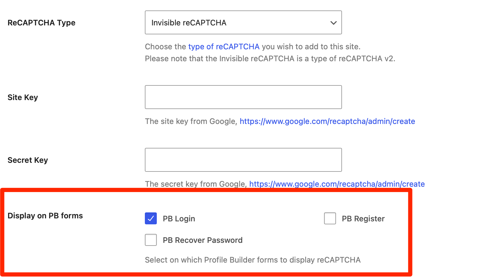 check the PB login option for ReCaptcha