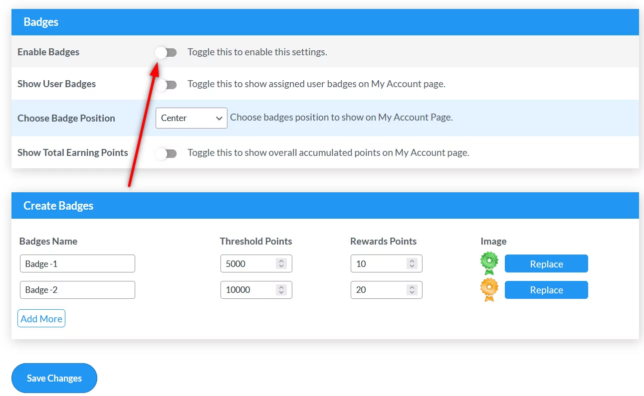 Badge functionality or simple point structure