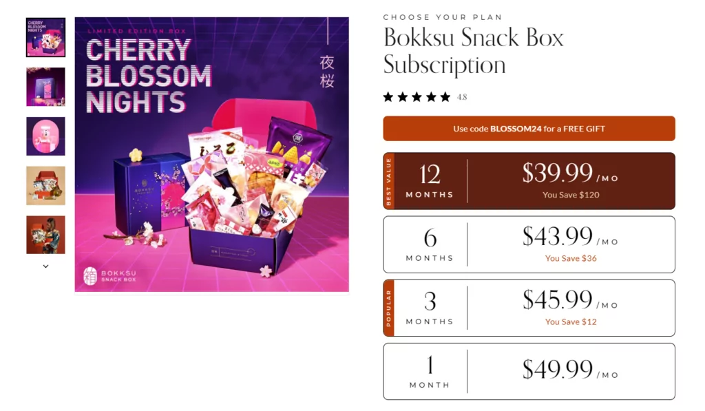 Bokksu tiered pricing examples