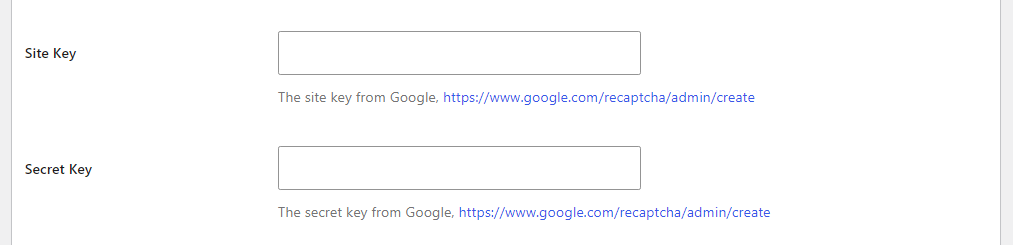 Adding the site and secret keys you need to integrate CAPTCHA