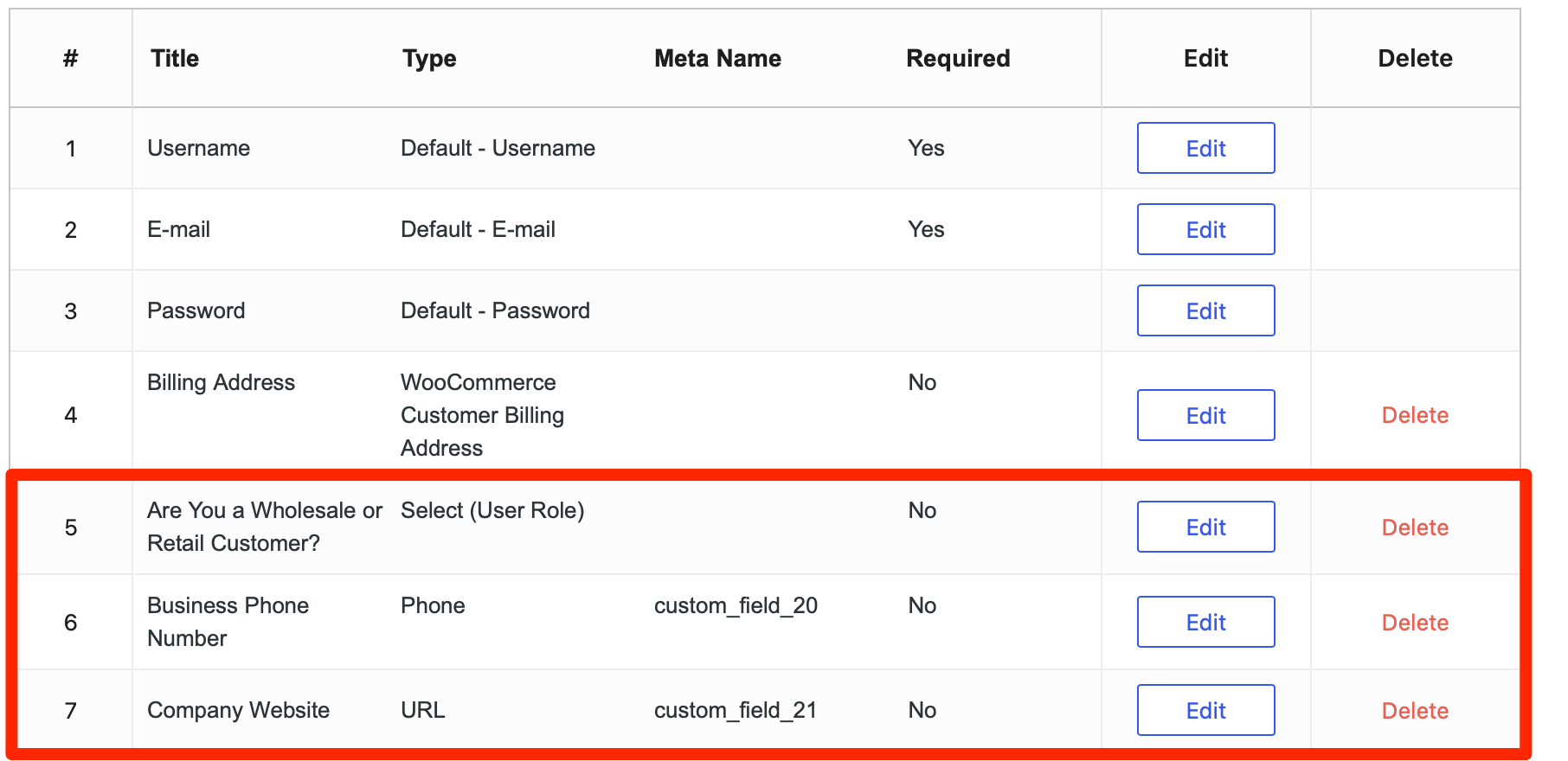 Custom fields example