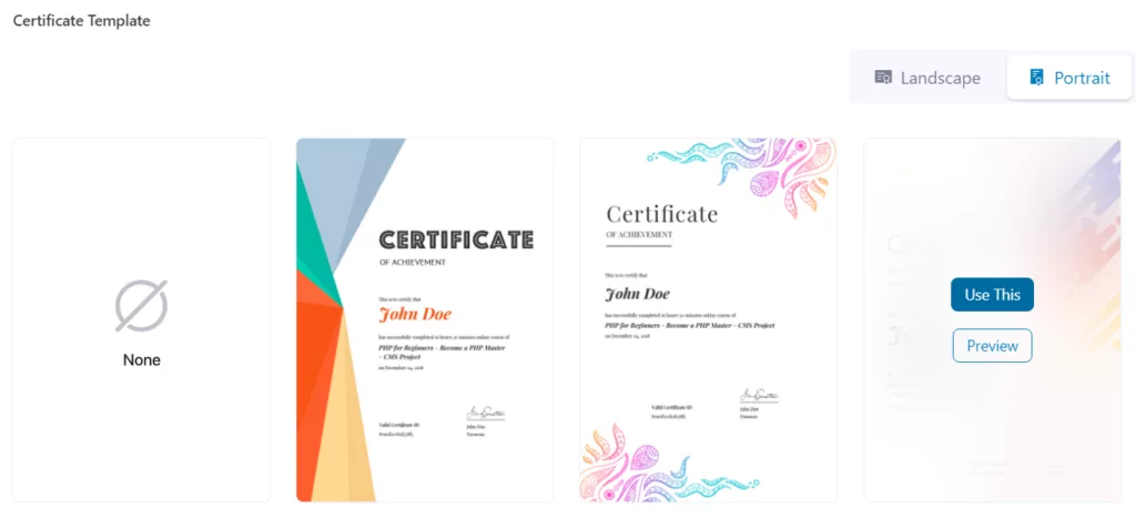 Choosing a certificate template for your course