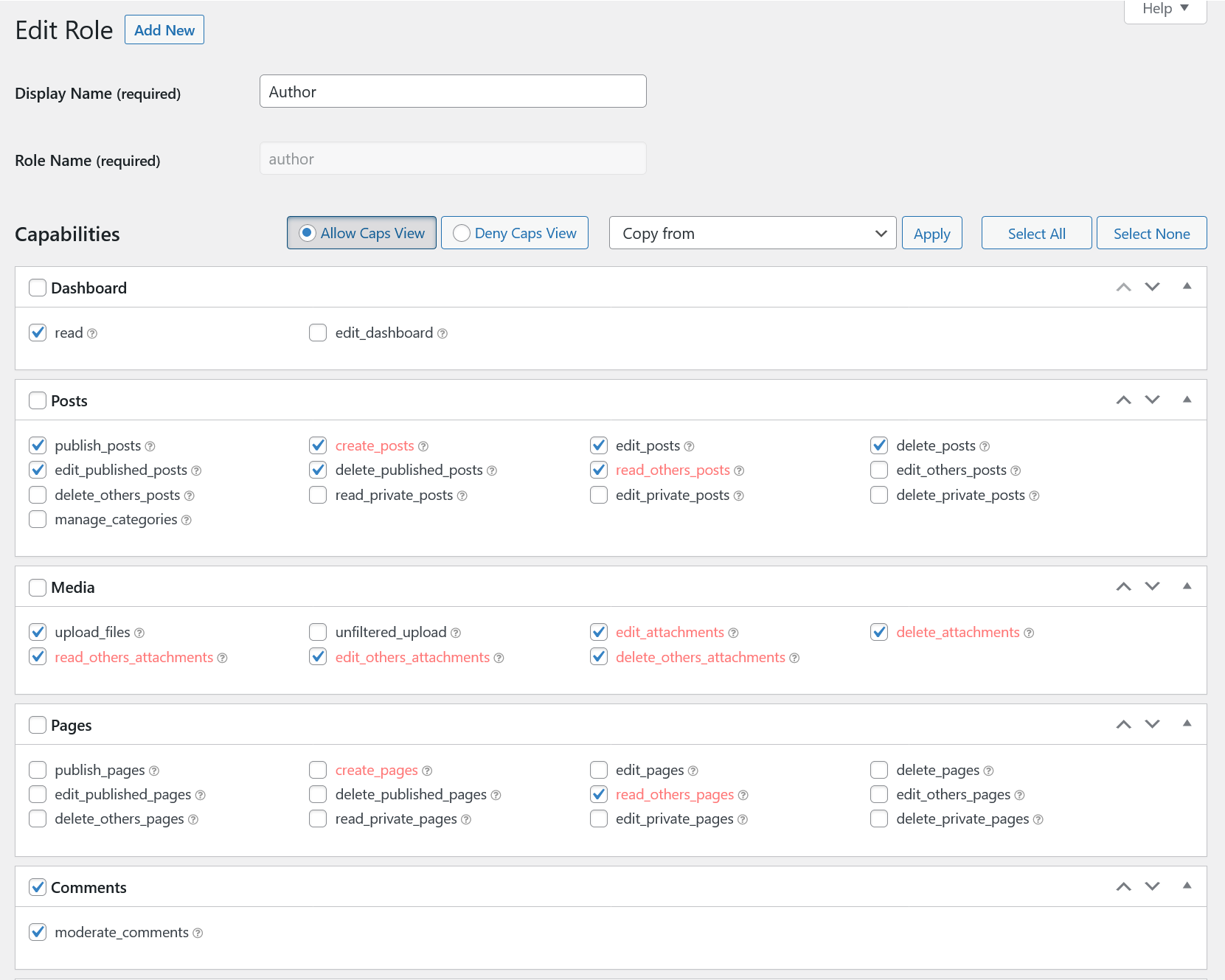 Simple change role permissions interface