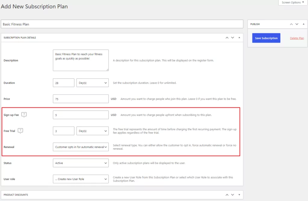 Set up subscription plan