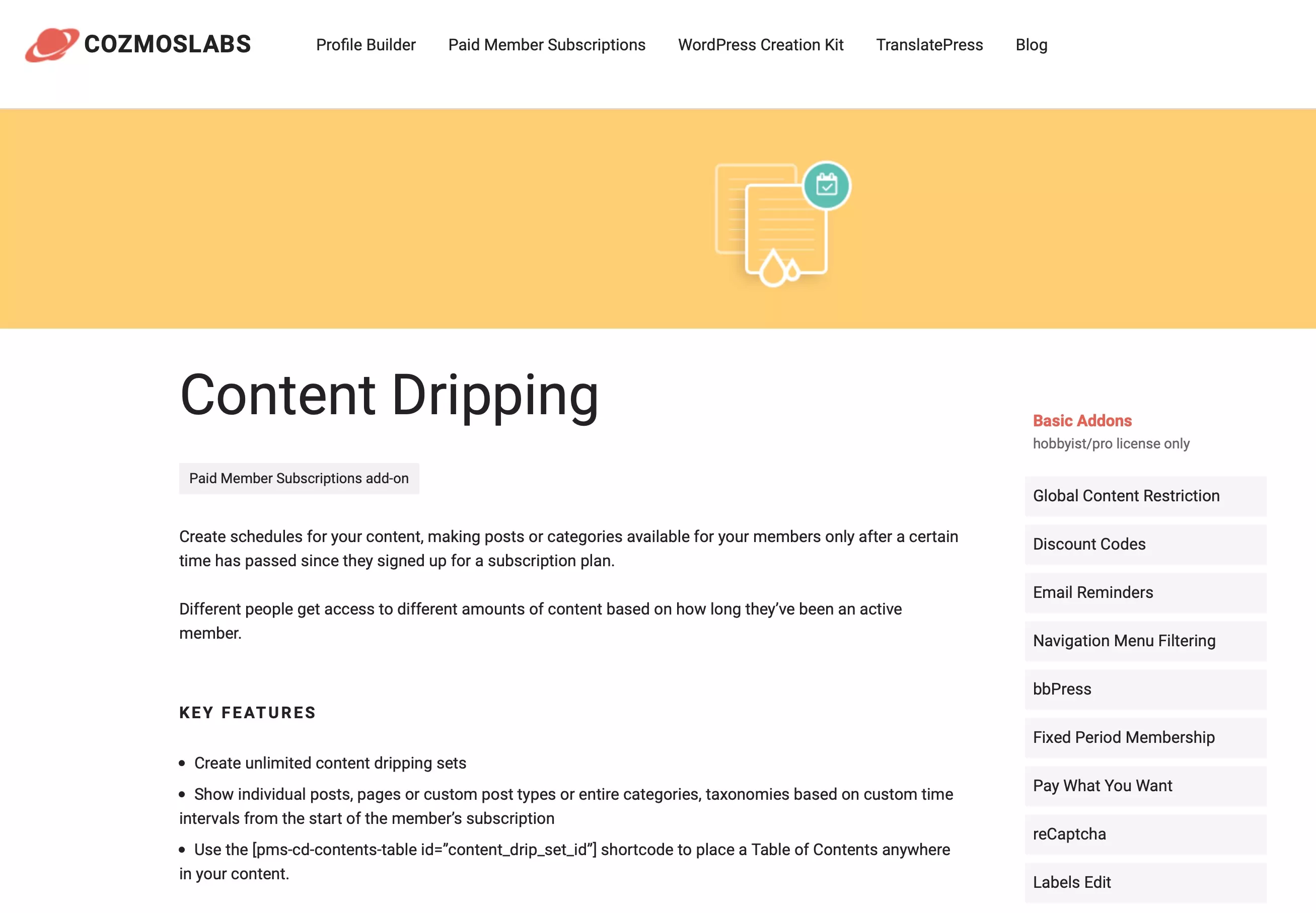 Content dripping addon