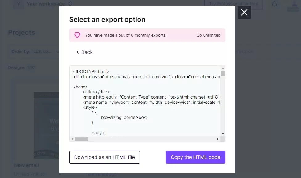 Copying the HTML code in Bee