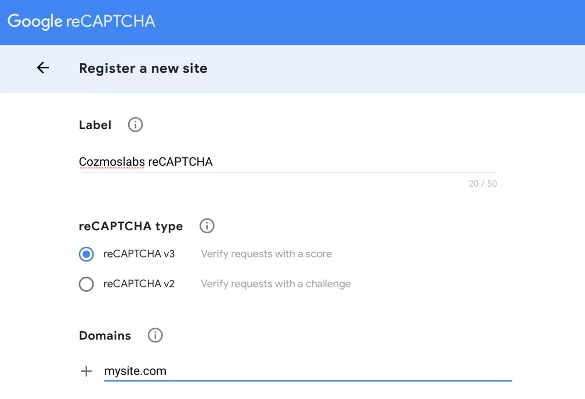 creating a reCAPTCHA key