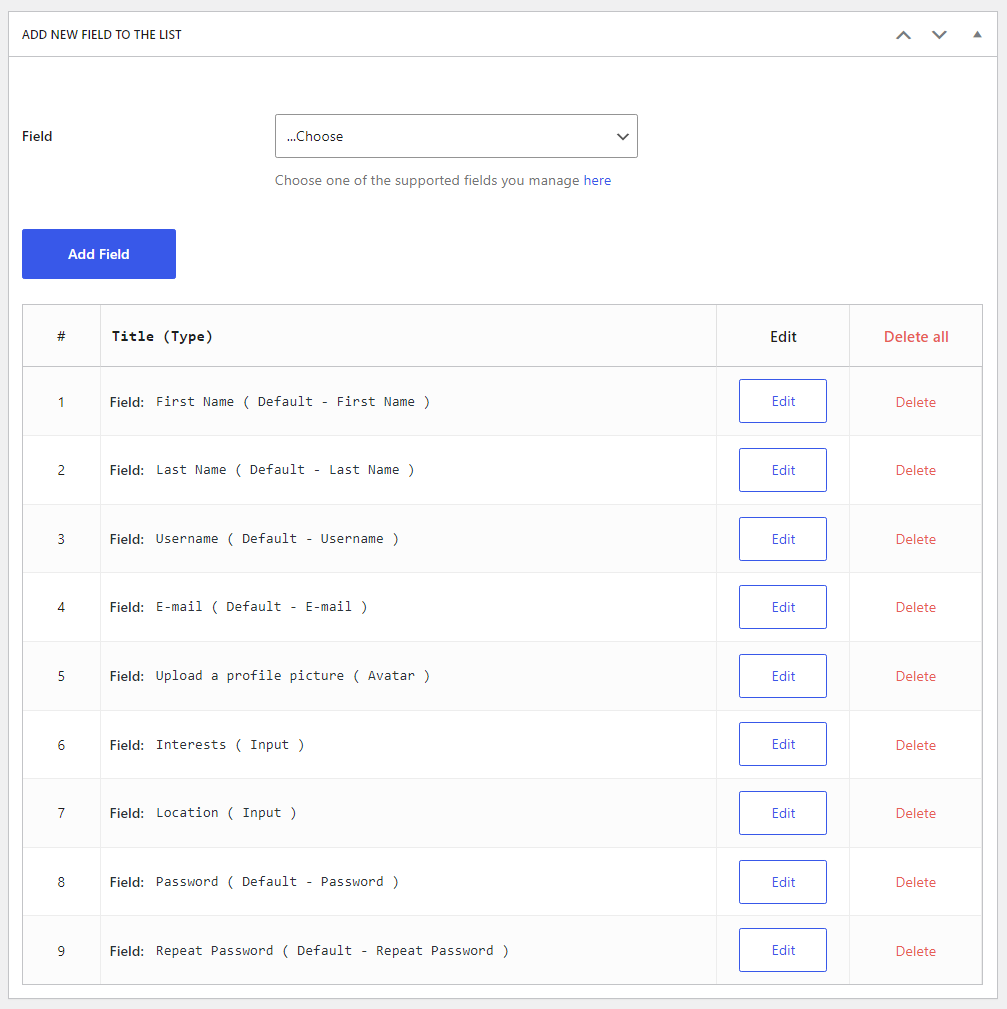 Customizing the fields in a form to edit a profile