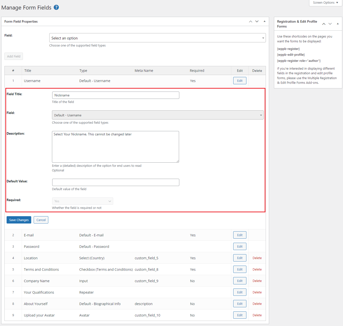 Customize form fields