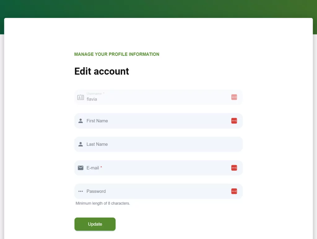 Preview of Default User Registration Form