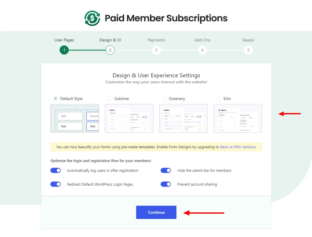 paid member subscriptions design and user experience settings