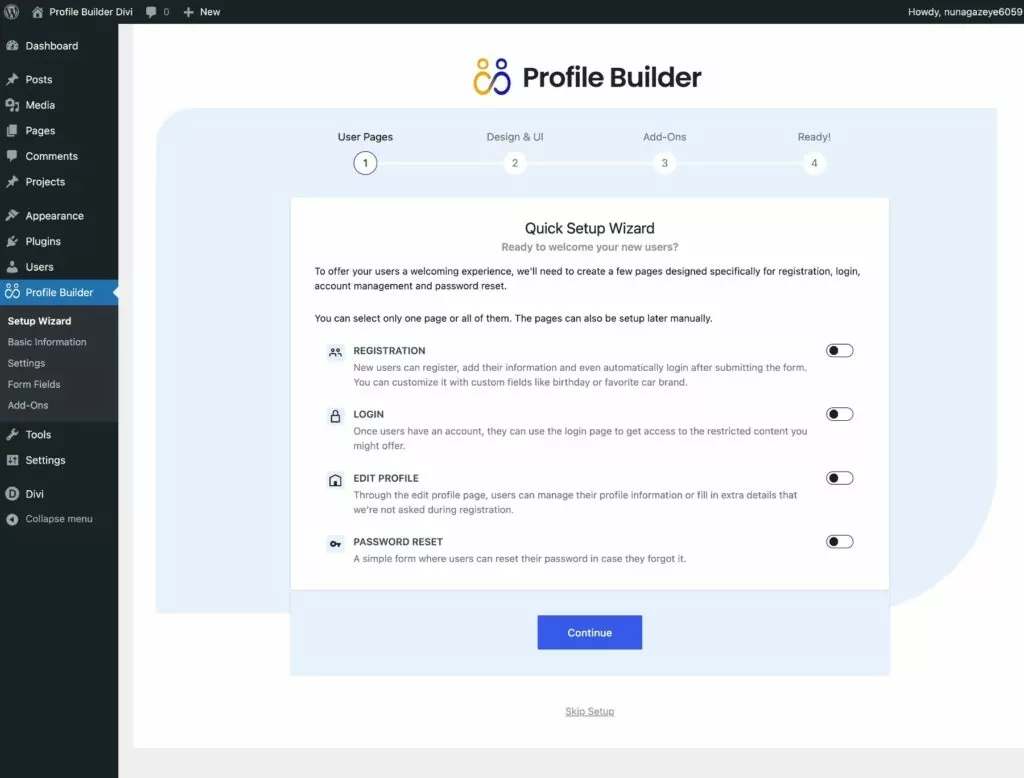 Profile Builder setup wizard