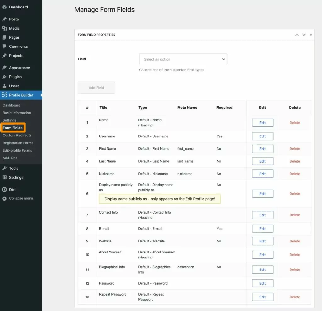 Customize your Divi registration form fields