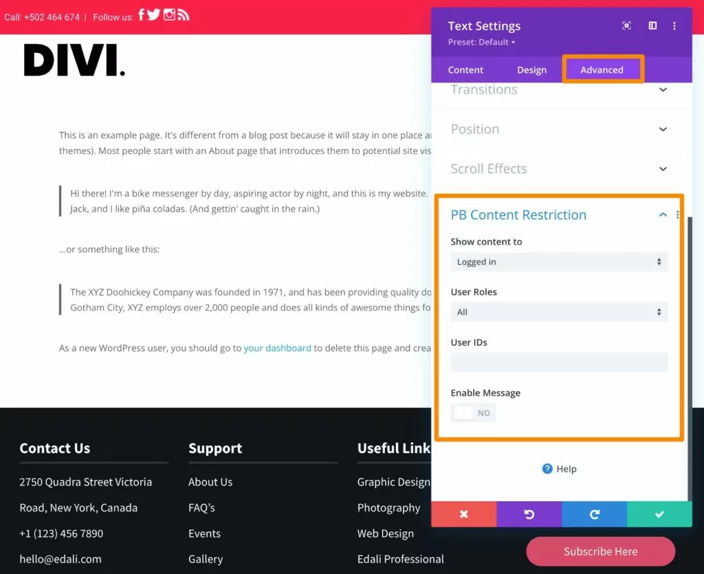 Restrict access to Divi content