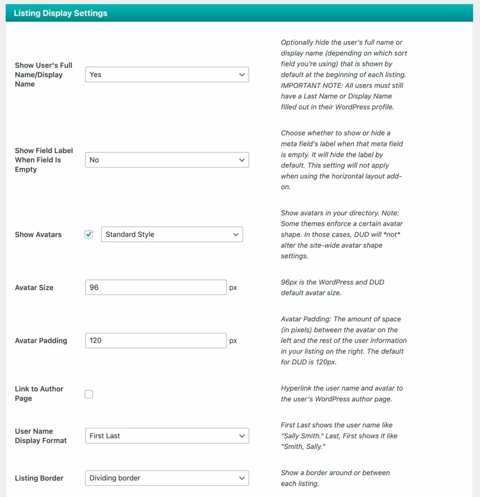 Dynamic User Directory backend options