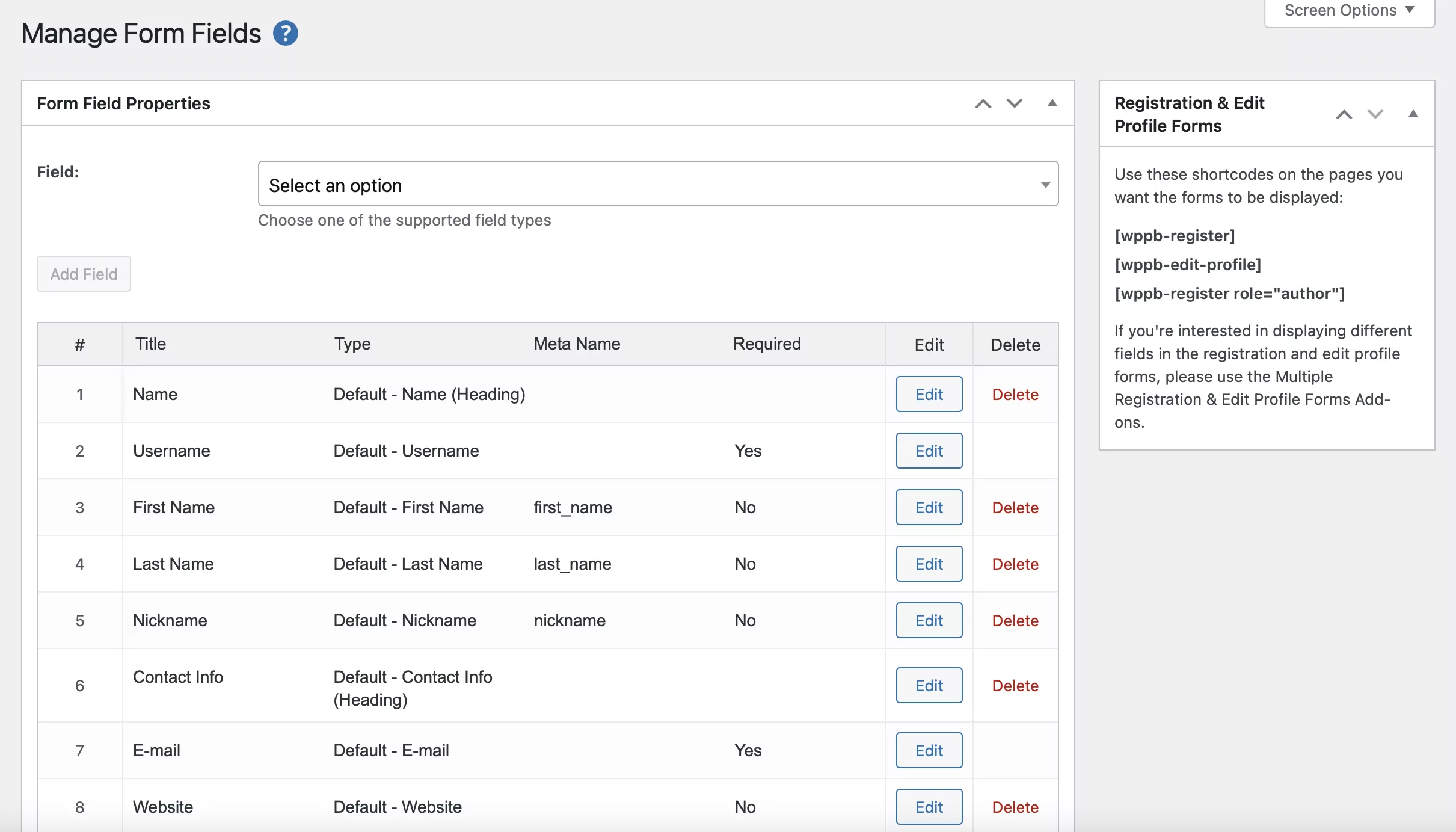 Profile Builder interface as a WPForms free alternative