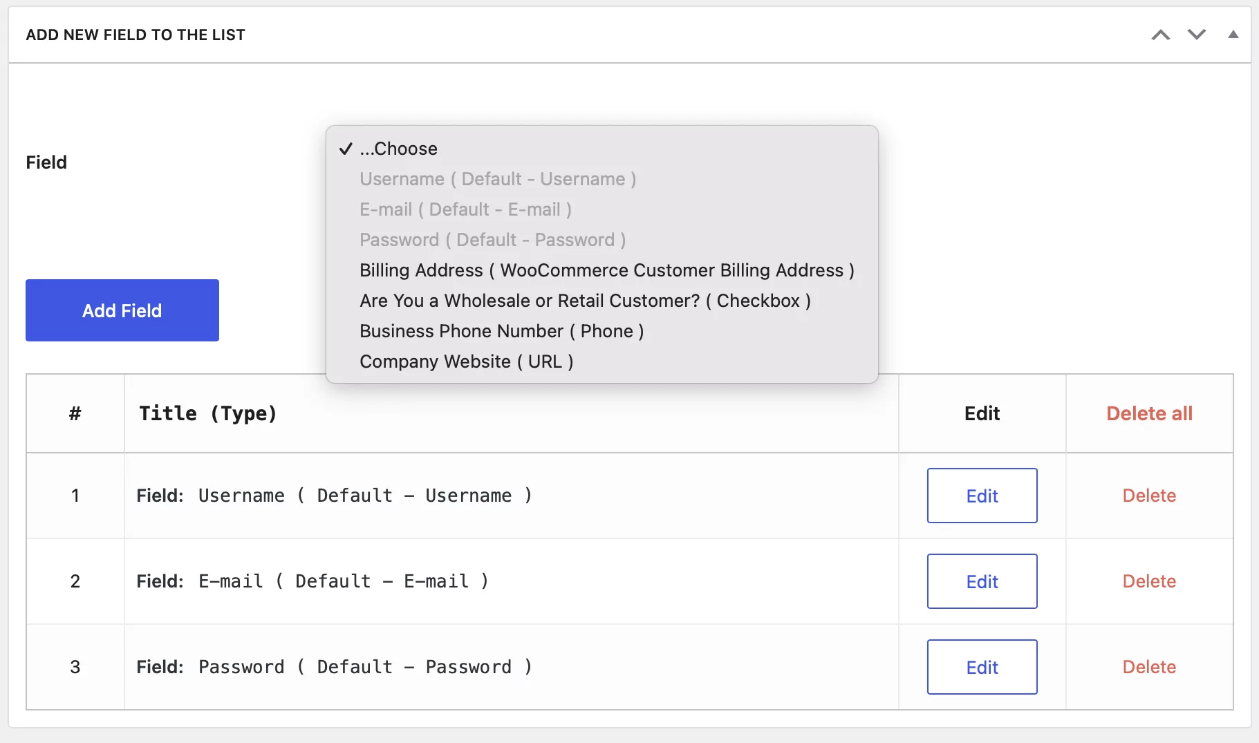 Custom edit profile form