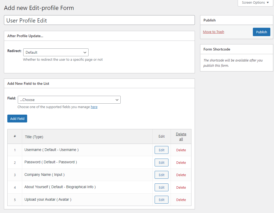 Edit profile form