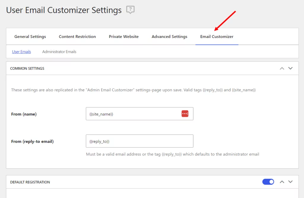 Email customizer settings in Profile Builder