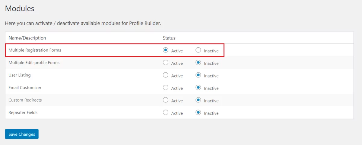 Multiple registration forms module