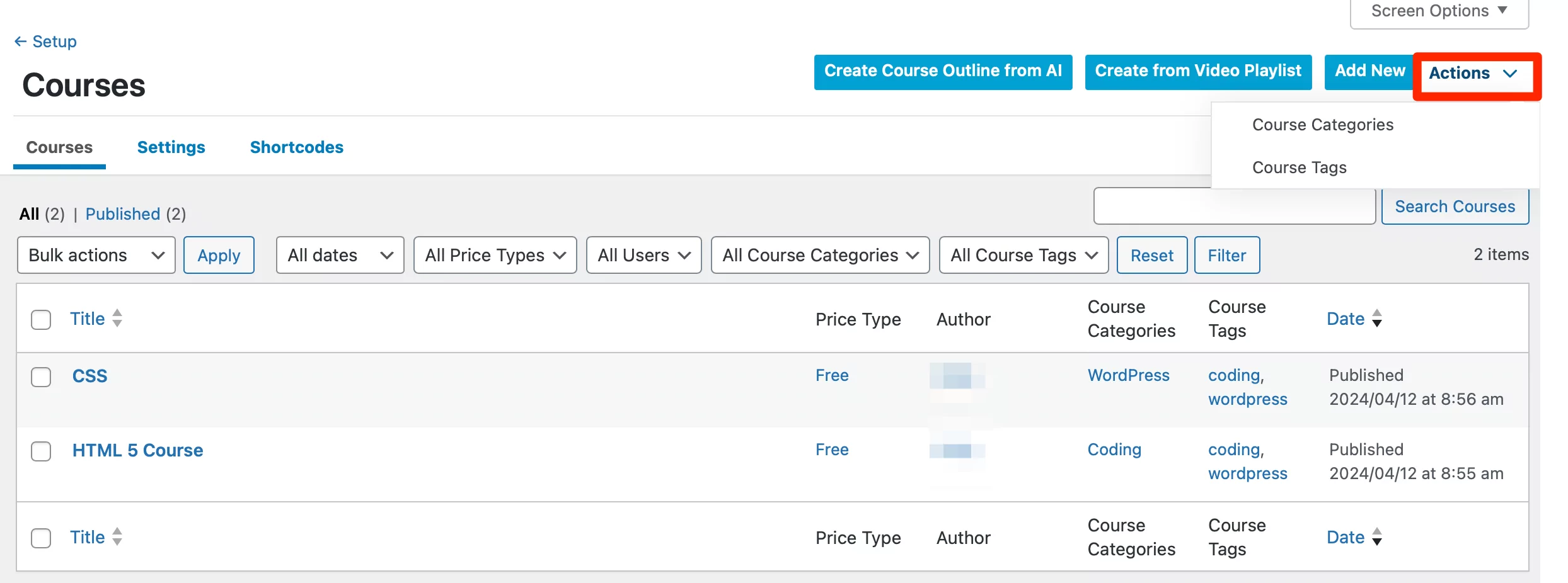 Course categories