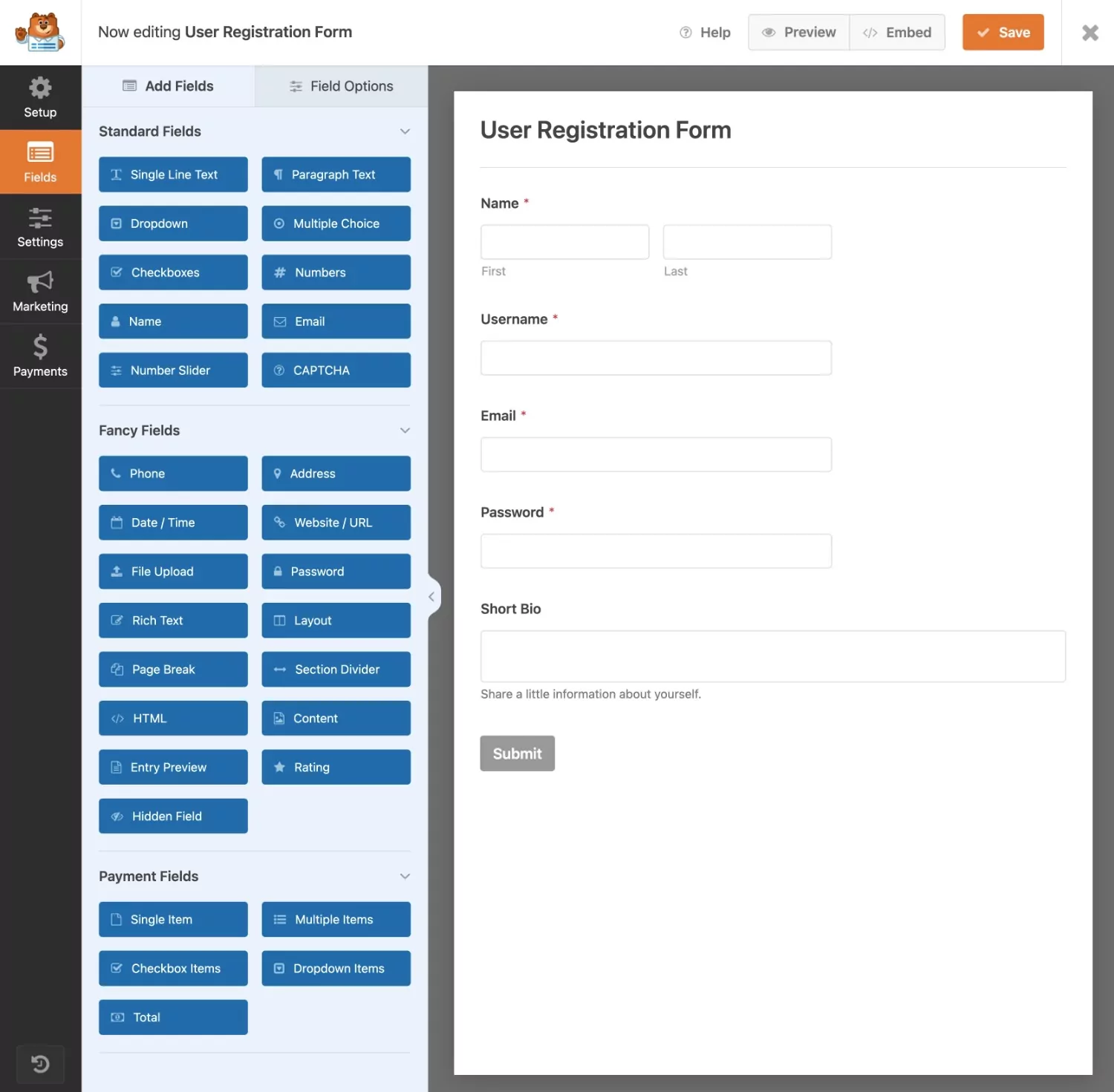 WPForms Builder interface