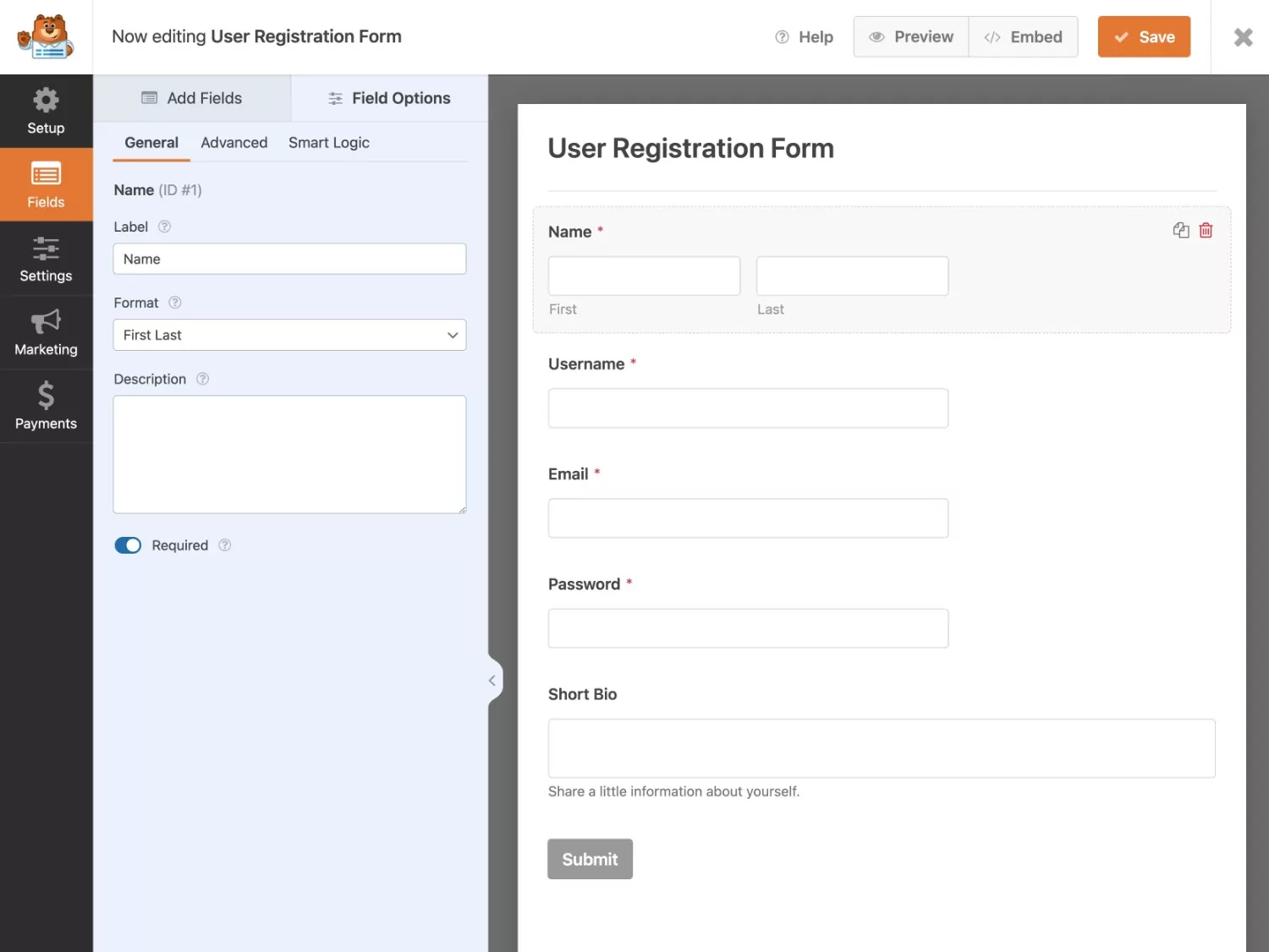 WPForms field settings