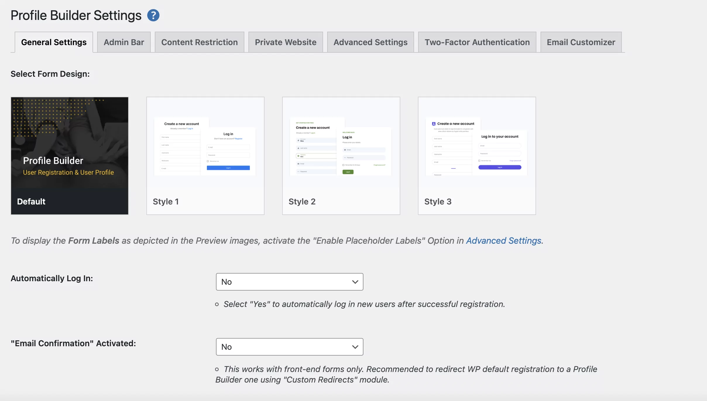 Choose a Profile Builder Pro registration form design