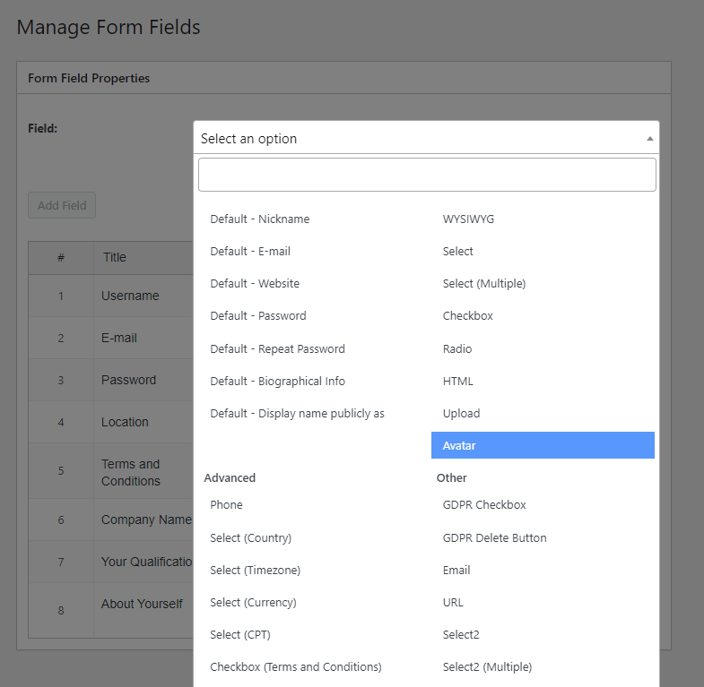 Form fields