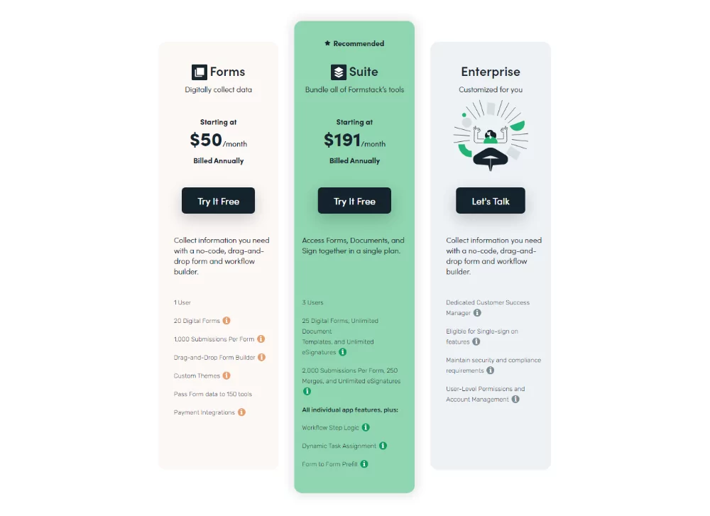 formstack pricing page