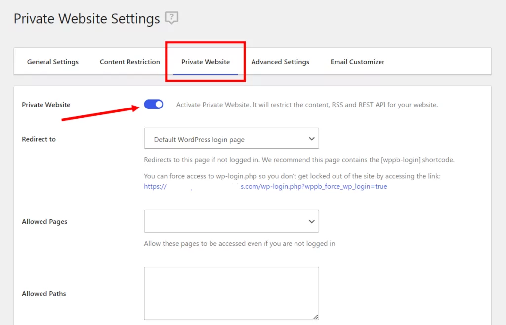 How to enable private website