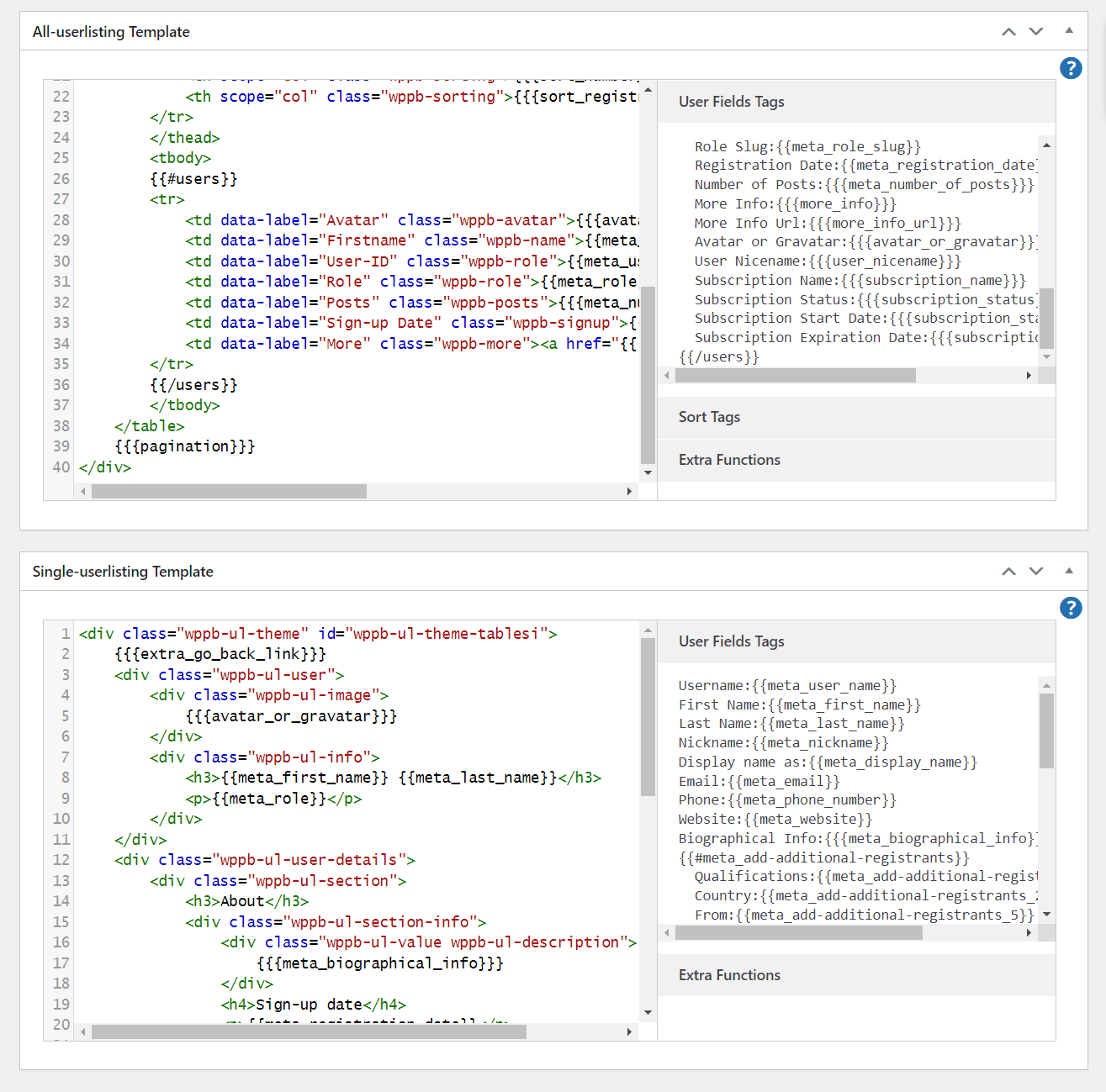 Customizing the user listing templates