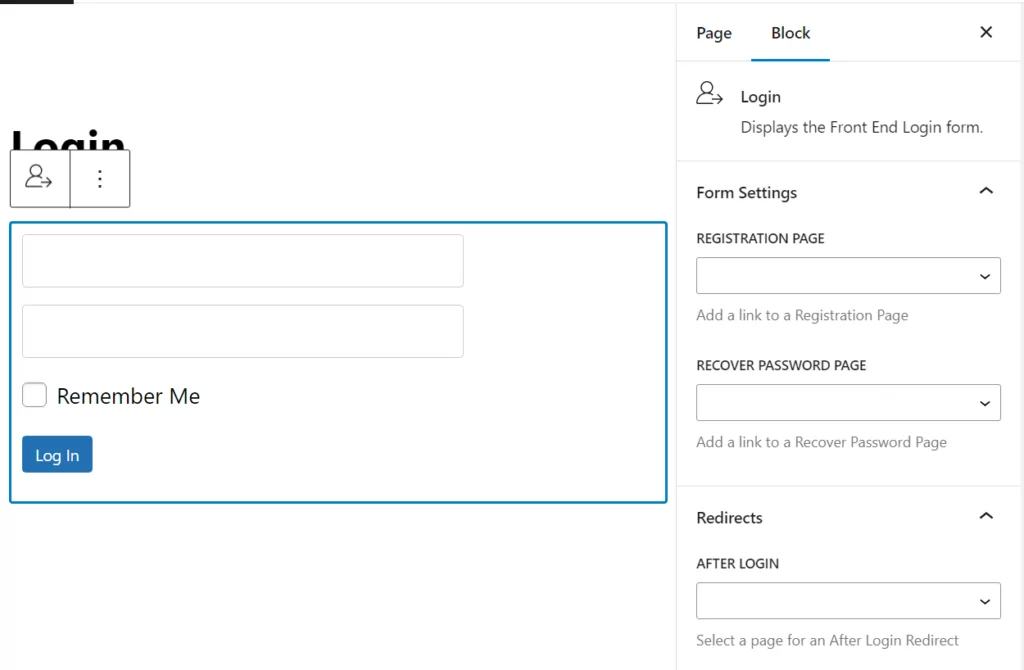 Adding a login block in WordPress