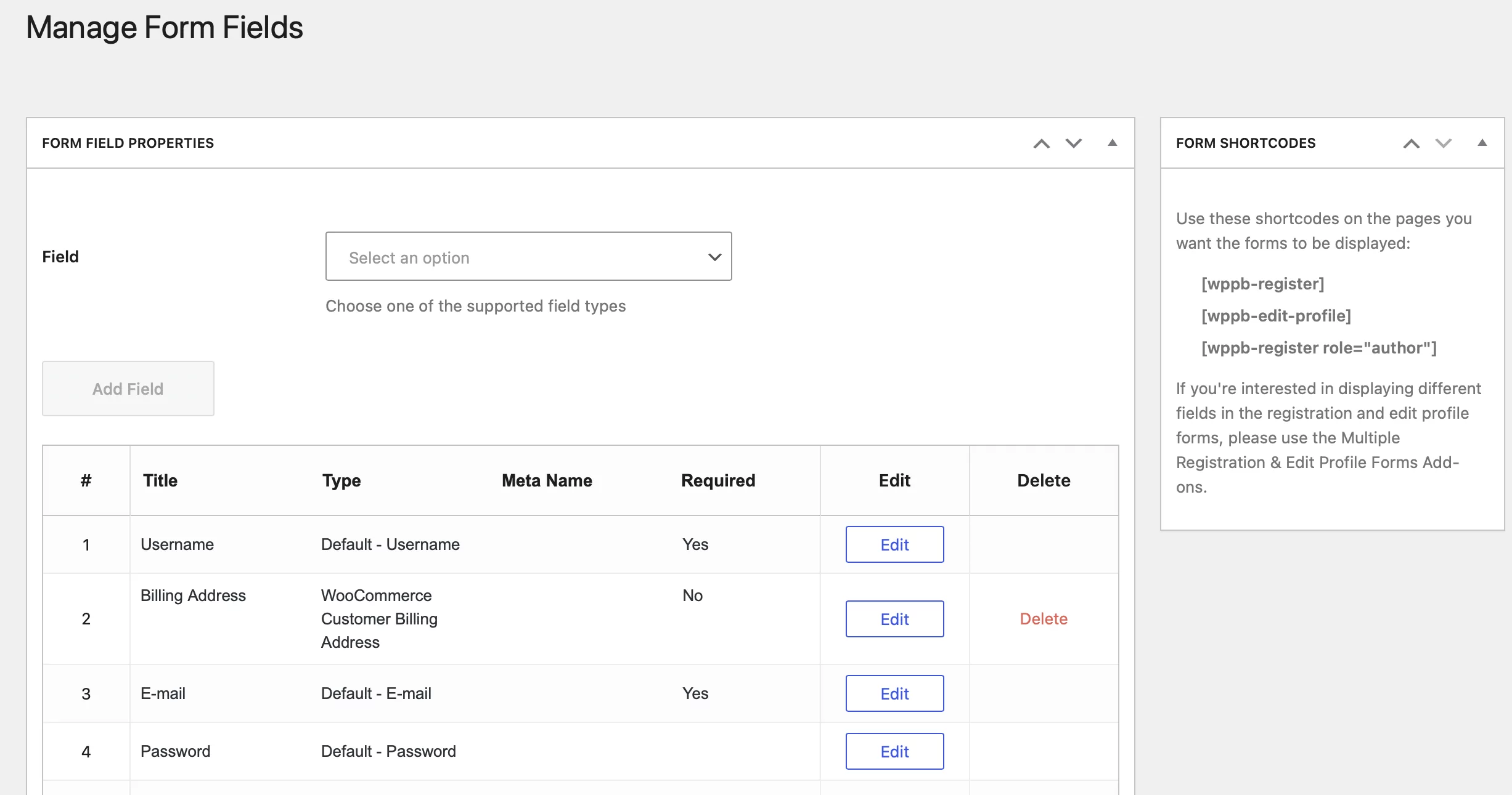 Edit form fields