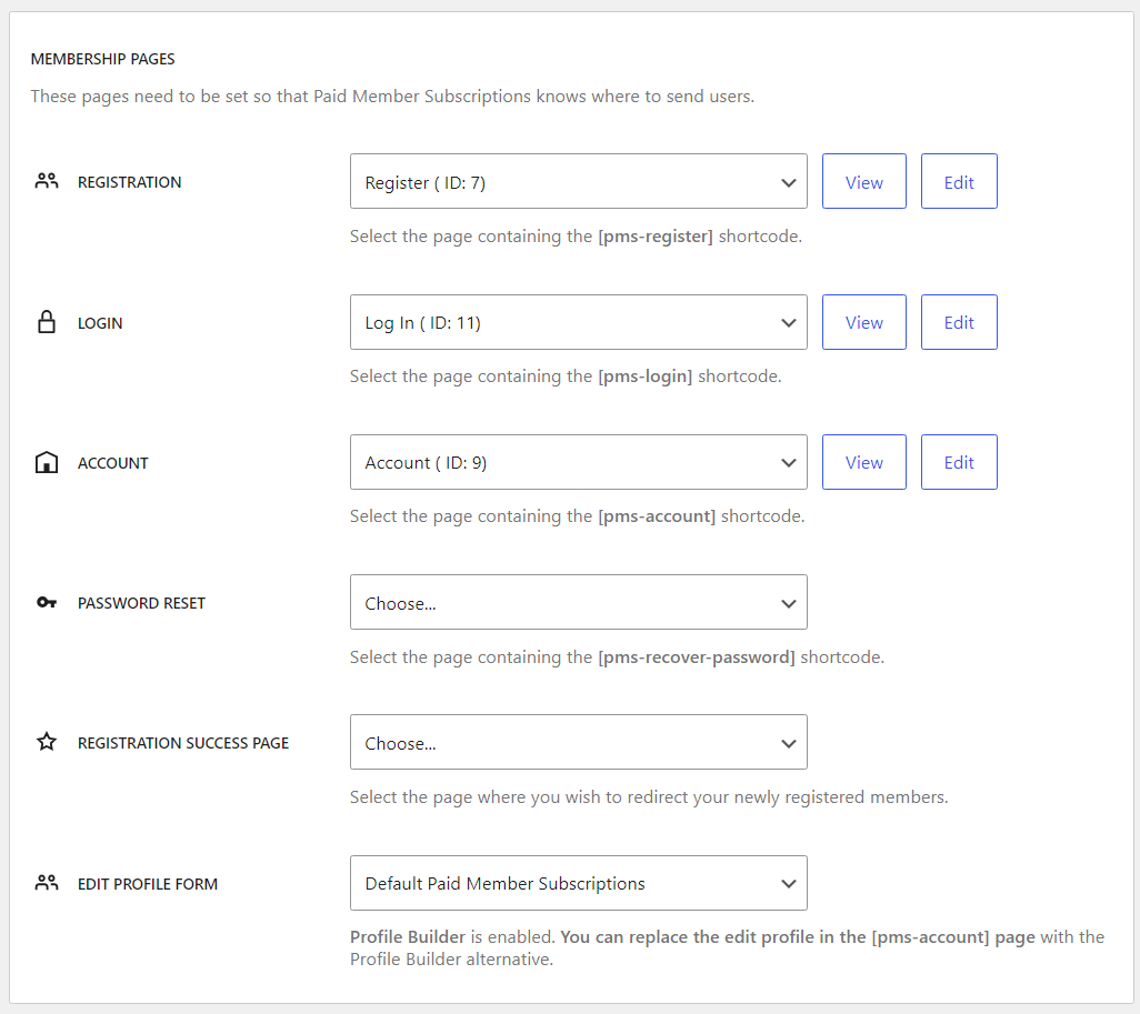 Designate members area pages