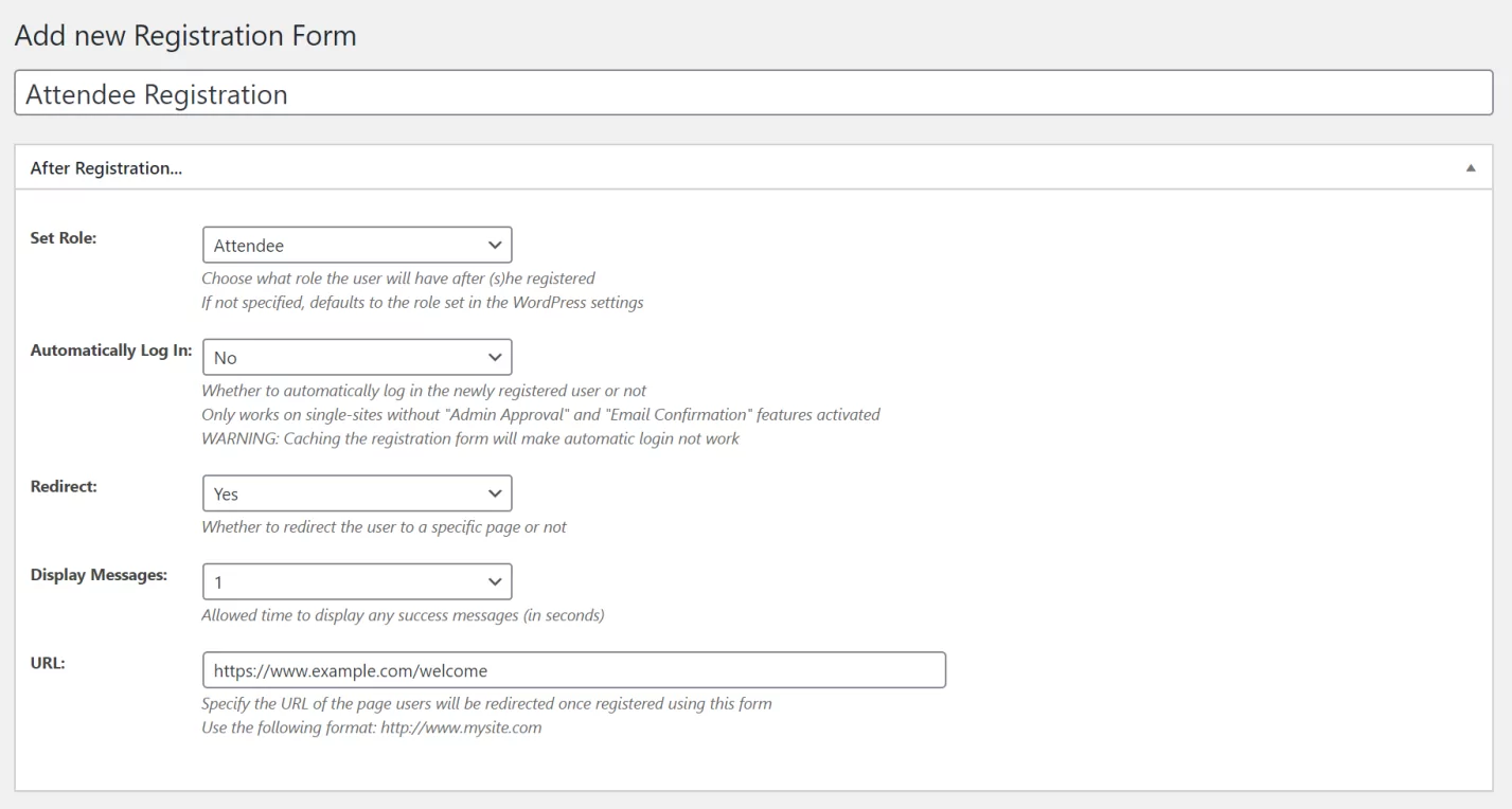 Multiple registration forms user role settings